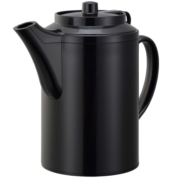 Service Ideas Plastic Teapot with Tethered Lid, Double Wall, 16 Ounce, Black - TST612BL