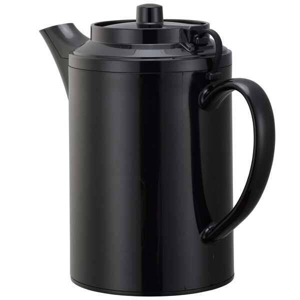 Service Ideas Plastic Teapot with Tethered Lid, Double Wall, 16 Ounce, Black - TST612BL