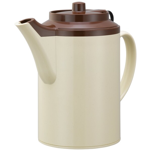 Service Ideas Plastic Teapot with Tethered Lid, Double Wall, 16 Ounce, Stoneware Brown - TST612ST/BR