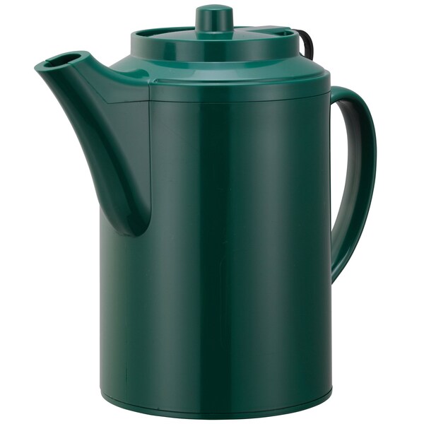 Service Ideas Plastic Teapot with Tethered Lid, Double Wall, 16 Ounce, Forest Green - TST612FG