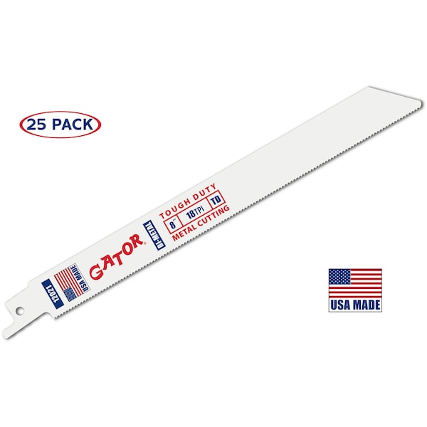 Gator Reciprocating Saw Blade 8 in. x 3/4 in. x 18pi #12021-25, Tough Duty Metal Cutting, 25PK - 12021-25