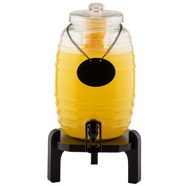 Tablecraft Glass Beverage Dispenser Stand, Blk Wood - 10756