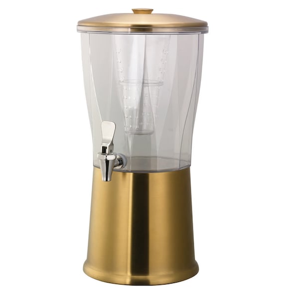 Service Ideas Beverage Dispenser, Round, 3 Gallon with Infuser Tube, Stainless Steel, Vintage Gold - CBDRT3VGSS