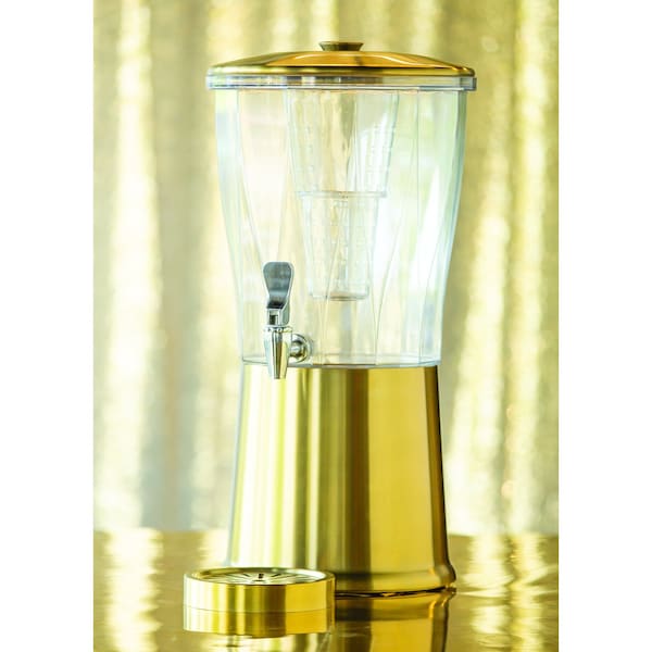 Service Ideas Beverage Dispenser, Round, 3 Gallon with Infuser Tube, Stainless Steel, Vintage Gold - CBDRT3VGSS