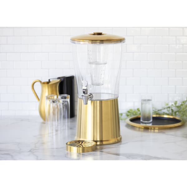 Service Ideas Beverage Dispenser, Round, 3 Gallon with Infuser Tube, Stainless Steel, Vintage Gold - CBDRT3VGSS