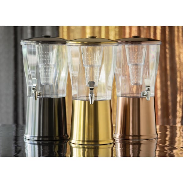 Service Ideas Beverage Dispenser, Round, 3 Gallon with Infuser Tube, Stainless Steel, Vintage Gold - CBDRT3VGSS