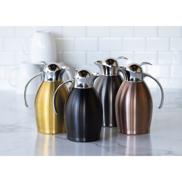 Service Ideas Nicollet Series Push Button Stainless Vacuum Insulated Carafe, 33.8 Ounce, Black Onyx - NIC10BSPBBX