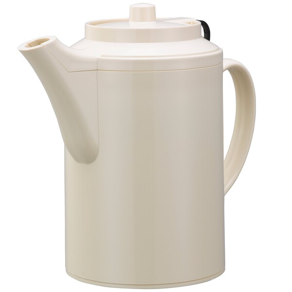 Service Ideas Plastic Teapot with Tethered Lid, Double Wall, 16 Ounce, Almond - TST612AL
