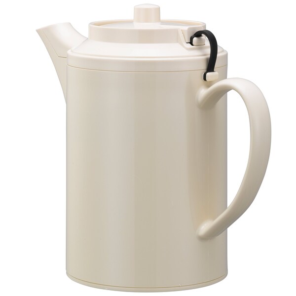 Service Ideas Plastic Teapot with Tethered Lid, Double Wall, 16 Ounce, Almond - TST612AL