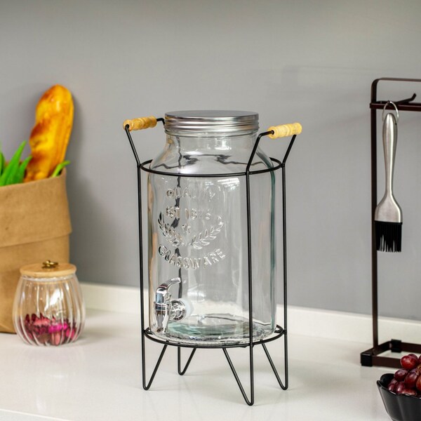 Basicwise 1.6-Gallon Glass Drink Dispenser with Stainless Steel Spigot - Water and Juice Container,  - QI004712