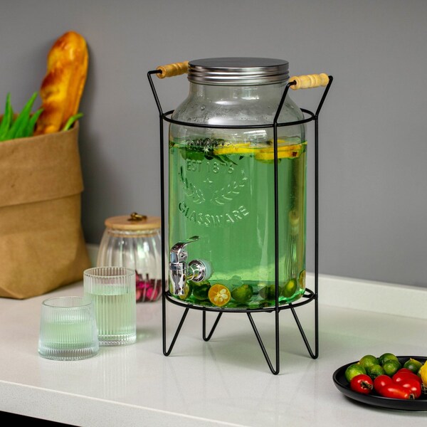 Basicwise 1.6-Gallon Glass Drink Dispenser with Stainless Steel Spigot - Water and Juice Container,  - QI004712