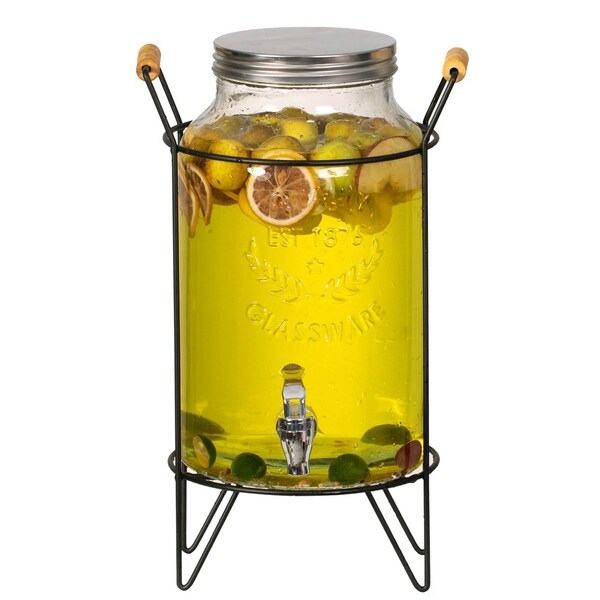Basicwise 1.6-Gallon Glass Drink Dispenser with Stainless Steel Spigot - Water and Juice Container,  - QI004712