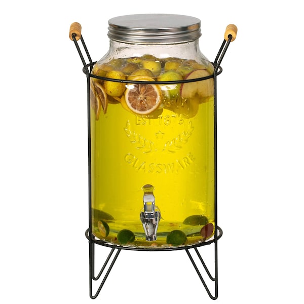 Basicwise 1.6-Gallon Glass Drink Dispenser with Stainless Steel Spigot - Water and Juice Container,  - QI004712