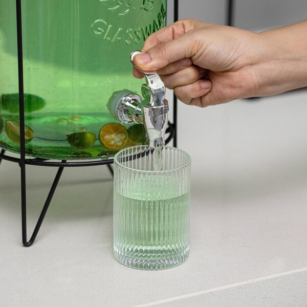 Basicwise 1.6-Gallon Glass Drink Dispenser with Stainless Steel Spigot - Water and Juice Container,  - QI004712