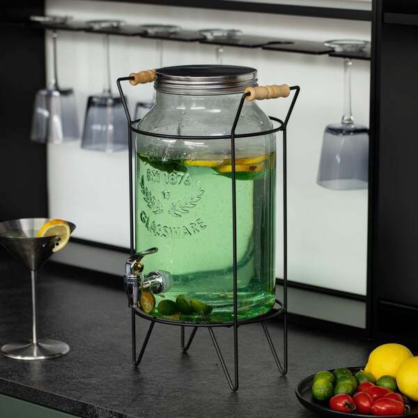 Basicwise 1.6-Gallon Glass Drink Dispenser with Stainless Steel Spigot - Water and Juice Container,  - QI004712