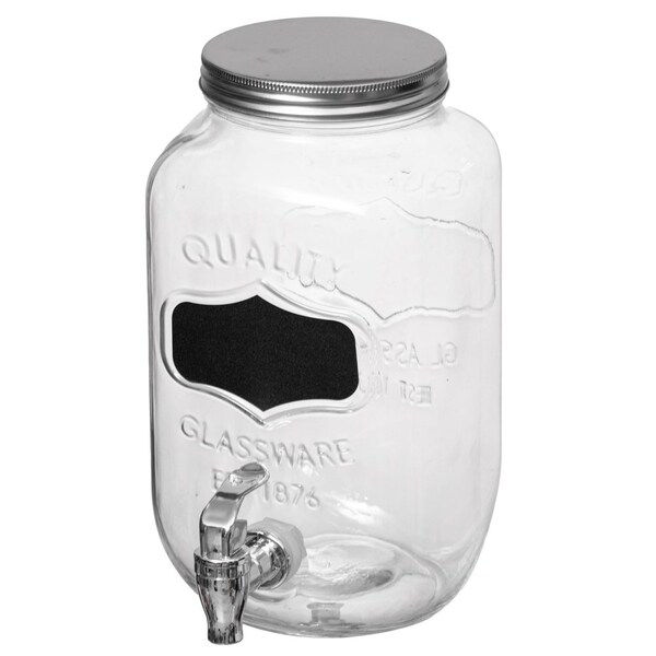 Basicwise 2-Pcs Glass Drink Dispenser Set with Metal Stand, Stainless Steel Spigots and Chalkboard Signs - - QI004713.CHK