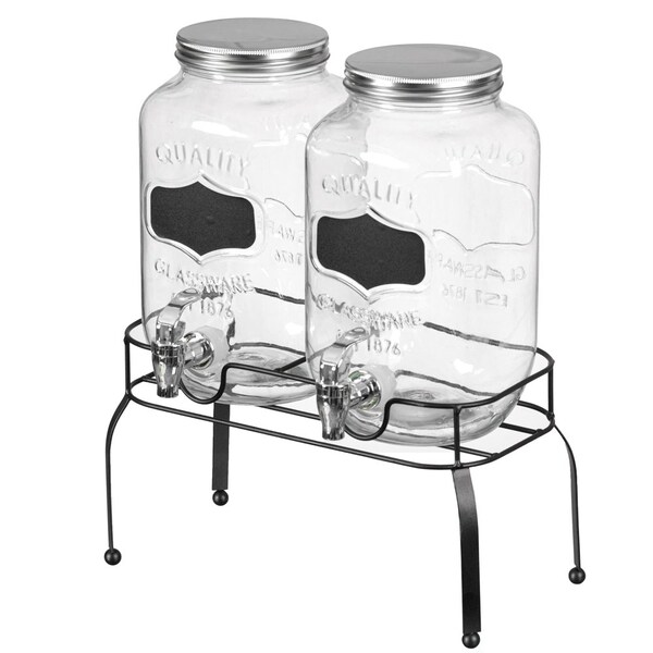 Basicwise 2-Pcs Glass Drink Dispenser Set with Metal Stand, Stainless Steel Spigots and Chalkboard Signs - - QI004713.CHK