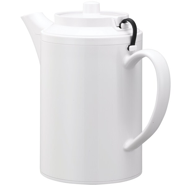 Service Ideas Plastic Teapot with Tethered Lid, Double Wall, 16 Ounce, White - TST612WH
