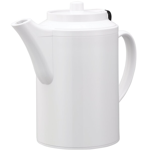 Service Ideas Plastic Teapot with Tethered Lid, Double Wall, 16 Ounce, White - TST612WH