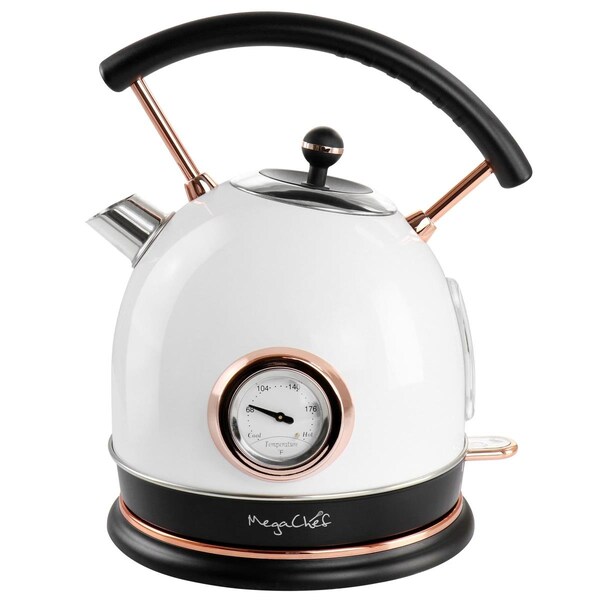 Megachef 1.8 Liter Half Circle Electric Tea Kettle with Thermostat in White - MG-KTL2000W