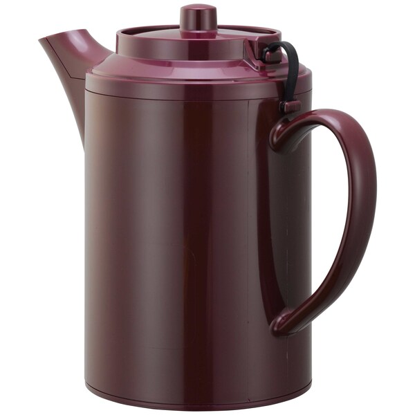 Service Ideas Plastic Teapot with Tethered Lid, Double Wall, 16 Ounce, Burgundy - TST612BU