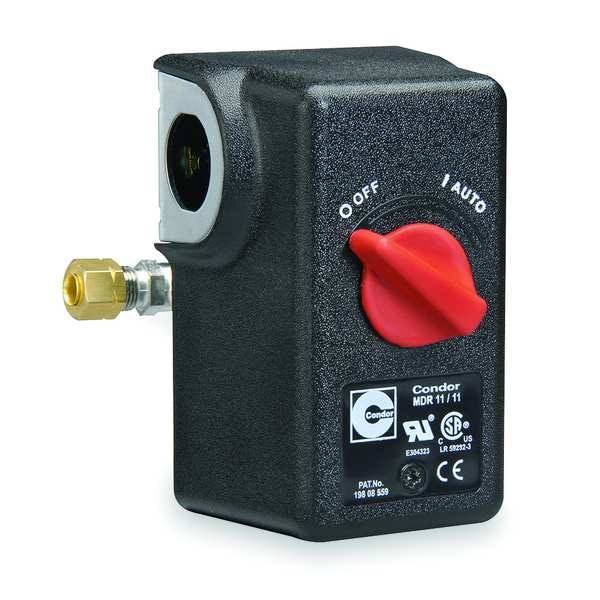 Interruptor de presión Condor Usa, (1) Puerto, 1/4 de pulgada FNPT, DPST, 40 a 175 psi, Acción estándar - 11KA2E