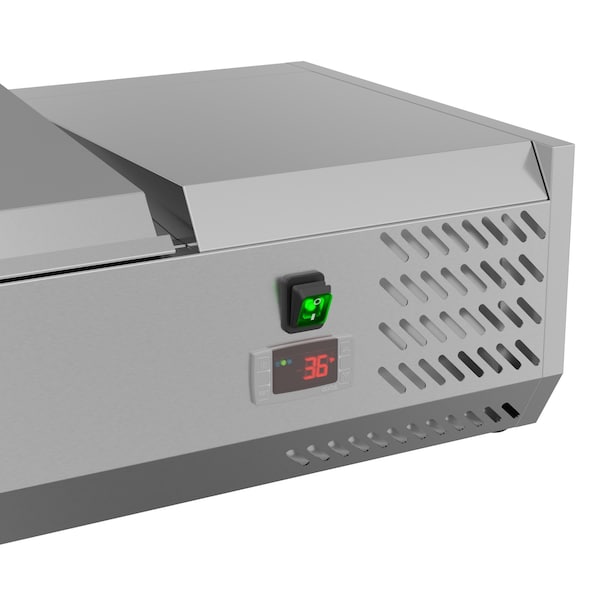 Koolmore 71" Refrigerated Countertop Condiment Prep Rail Sandwich Prep Station with Stainless Steel Cover - SCDC-8P-SSL