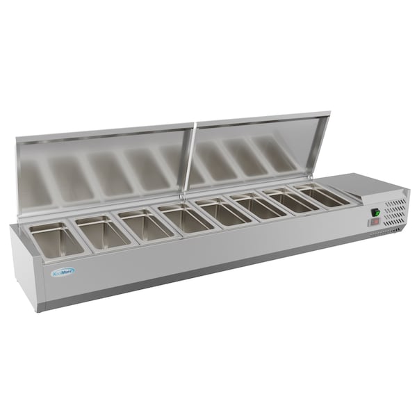 Koolmore 71" Refrigerated Countertop Condiment Prep Rail Sandwich Prep Station with Stainless Steel Cover - SCDC-8P-SSL