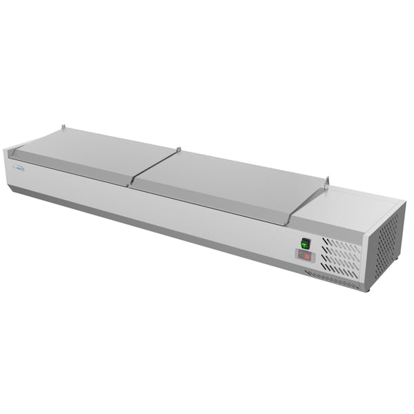 Koolmore 71" Refrigerated Countertop Condiment Prep Rail Sandwich Prep Station with Stainless Steel Cover - SCDC-8P-SSL