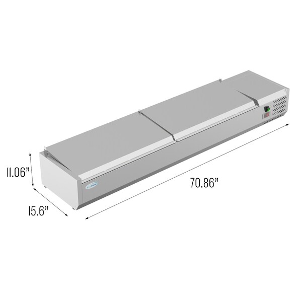 Koolmore 71" Refrigerated Countertop Condiment Prep Rail Sandwich Prep Station with Stainless Steel Cover - SCDC-8P-SSL