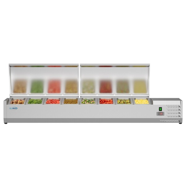 Koolmore 71" Refrigerated Countertop Condiment Prep Rail Sandwich Prep Station with Stainless Steel Cover - SCDC-8P-SSL