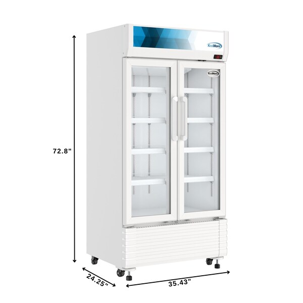 Koolmore 35 in. Commercial 2-Glass Door Merchandiser Refrigerator, 16.5 cu. ft. in White KM-MDR-2GD-35 - KM-MDR-2GD-35