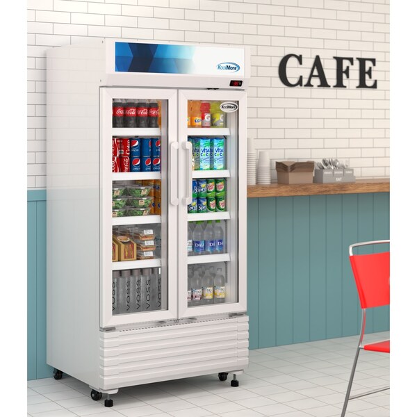 Koolmore 35 in. Commercial 2-Glass Door Merchandiser Refrigerator, 16.5 cu. ft. in White KM-MDR-2GD-35 - KM-MDR-2GD-35