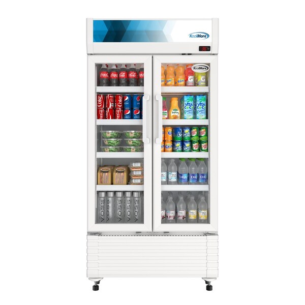 Koolmore 35 in. Commercial 2-Glass Door Merchandiser Refrigerator, 16.5 cu. ft. in White KM-MDR-2GD-35 - KM-MDR-2GD-35