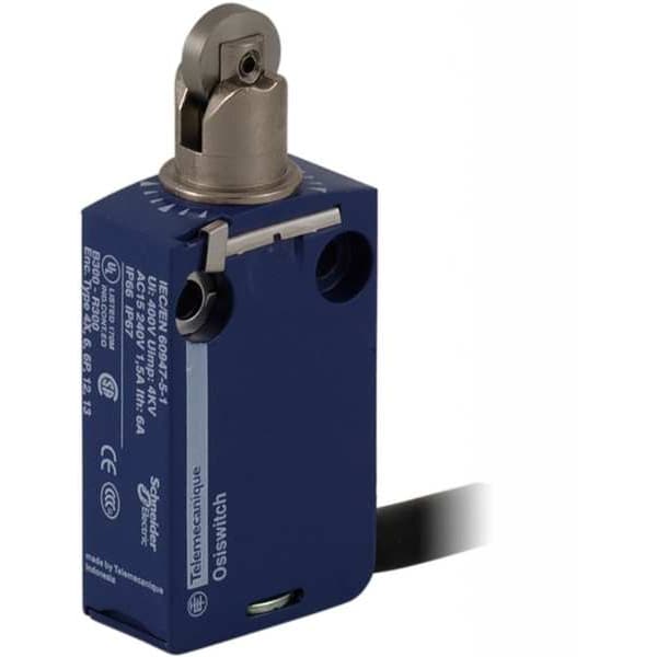 Interruptor de límite Telemecanique Sensors, vástago, rodillo, 1NC/1NO, 6A @ 240V CA, Ubicación del actuador: Superior - XCMD2102L1