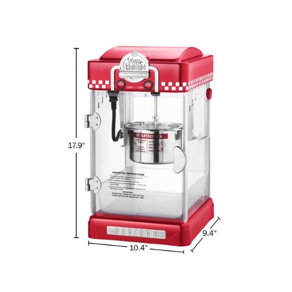 Great Northern Popcorn 6073 Great Northern Red Little Bambino Table Top Retro Machine Popcorn Popper, 2.5oz - 706698LML