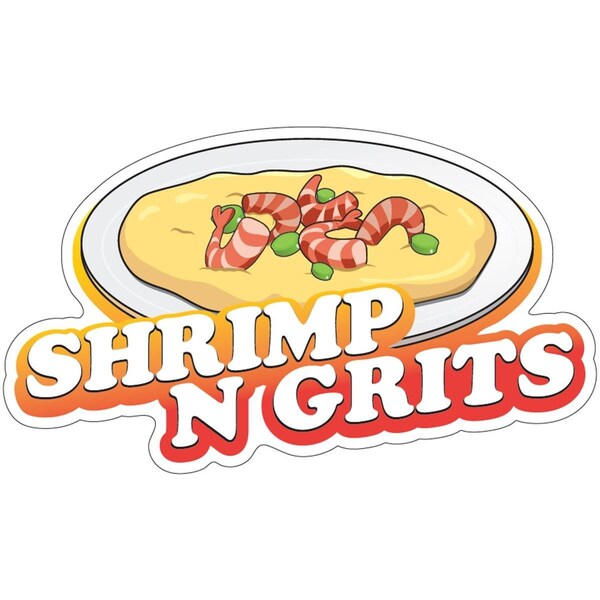 Amistad Shrimp N Grits 16 in. Decal Concession Stand Food Truck Sticker - AM3880942