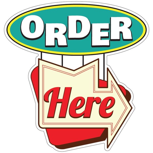 Amistad 8 in. Order Here Concession Stand Food Truck Decal Sticker - AM3887638