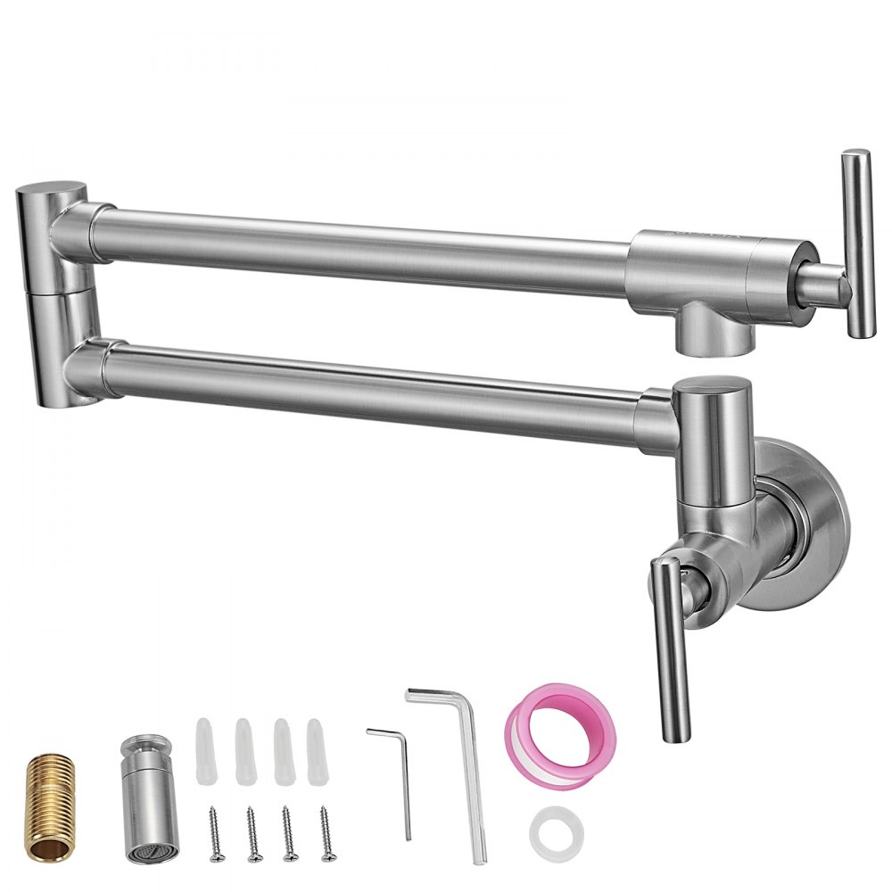 VEVOR Pot Filler Faucet, Solid Brass Commercial Wall Mount Kitchen Stove Faucet with Matte Black Finish, Folding Restaurant Sink Faucet with Double Joint Swing Arm & 2 Handles 24.4" - BGSLTYCLSNB13OQMIV0