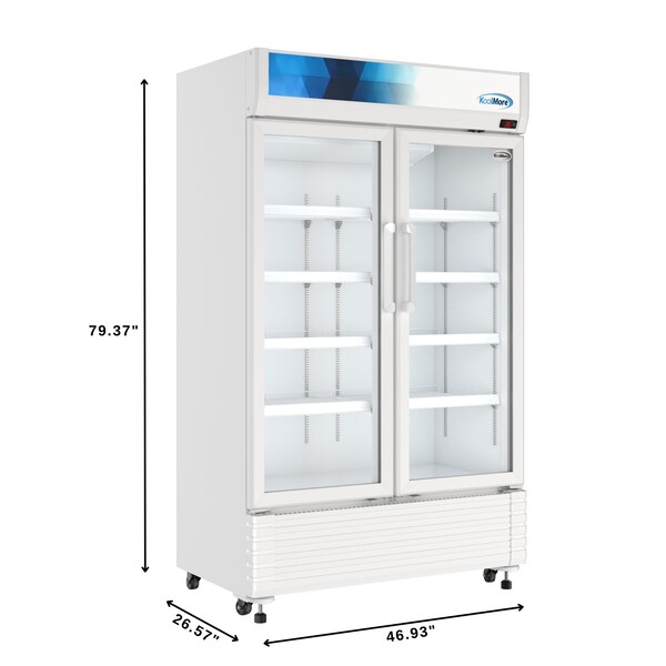 Koolmore 47 in. Commercial 2-Glass Door Merchandiser Refrigerator, 29 cu. ft. in White KM-MDR-2GD-47 - KM-MDR-2GD-47
