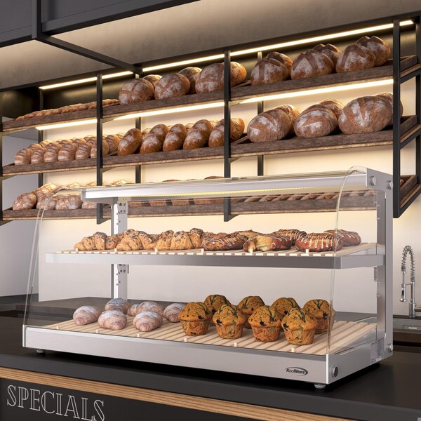 Koolmore 40 in. Glass Countertop Dry Bakery Display Case with Two Shelves and Bamboo Trays, 5.3 cu. ft. - DC-53C-B
