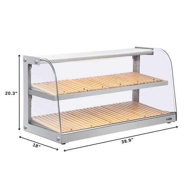 Koolmore 40 in. Glass Countertop Dry Bakery Display Case with Two Shelves and Bamboo Trays, 5.3 cu. ft. - DC-53C-B