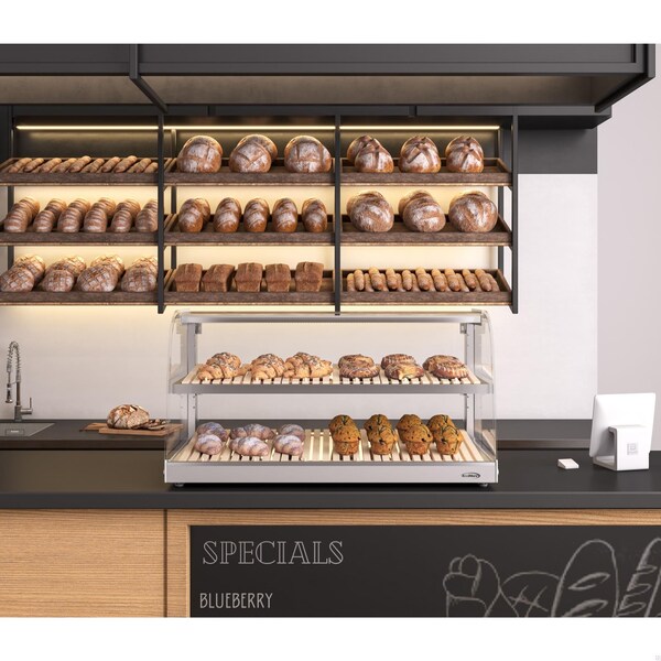 Koolmore 40 in. Glass Countertop Dry Bakery Display Case with Two Shelves and Bamboo Trays, 5.3 cu. ft. - DC-53C-B
