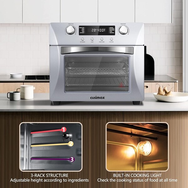 Cusimax Air Fryer Oven Countertop, 10-in-1 Convection Oven Silver - CMAF-E23AS