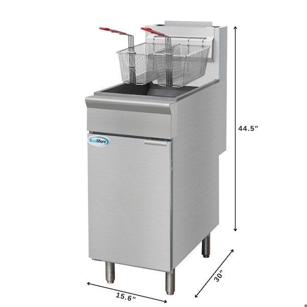 Koolmore 50 lb. Floor Standing Natural Gas Commercial Fryer with 120,000 BTU in Stainless-Steel, ETL Listed - KM-FDF50-NG
