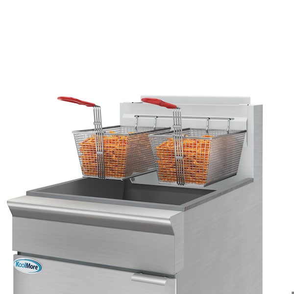 Koolmore 75 lb. Floor Standing Natural Gas Commercial Fryer with 150,000 BTU in Stainless-Steel, ETL Listed - KM-FDF75-NG
