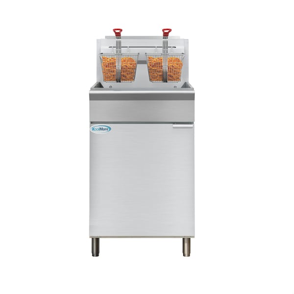 Koolmore 75 lb. Floor Standing Natural Gas Commercial Fryer with 150,000 BTU in Stainless-Steel, ETL Listed - KM-FDF75-NG