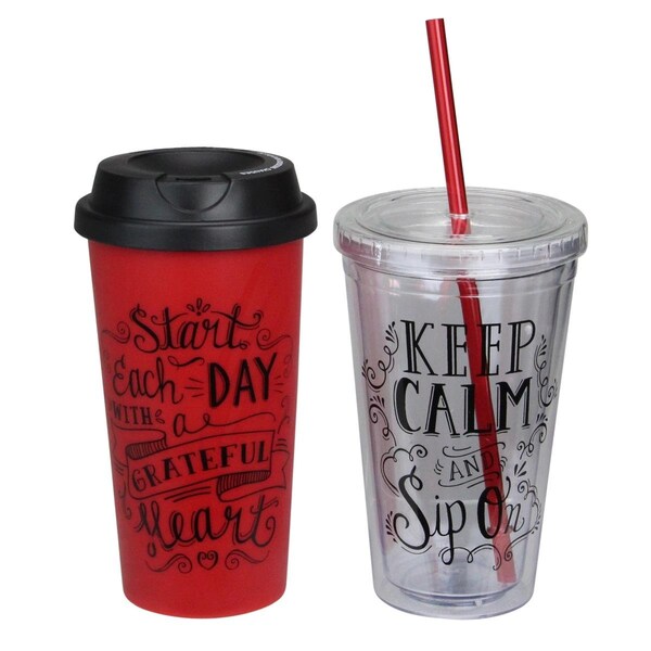 Avon Protection 6.75 in. Inspirational Accents Tumbler & Travel Mug SetRed & Black - 33537513