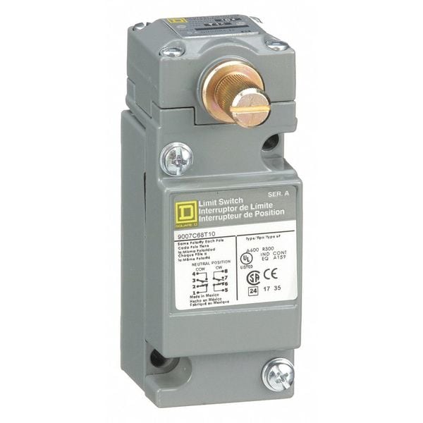 Interruptor de límite de servicio pesado Telemecanique Sensors, Sin palanca, Rotativo, 2NC/2NO, 10A @ 600V CA, Ubicación del actuador: Lateral - 9007C68T10