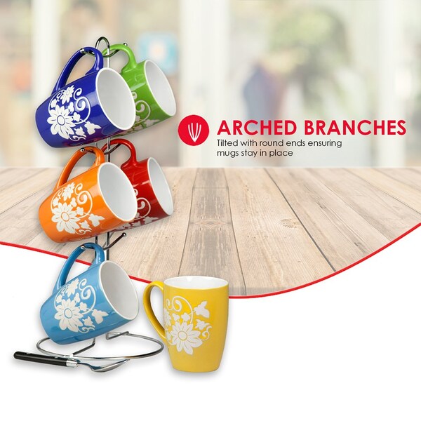 Hds Trading 6 Piece Floral Mug Set With Stand, MultiColor - ZOR95987
